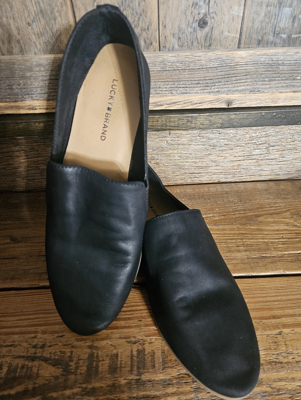 Lucky Brand Black Leather Slip-On Flats